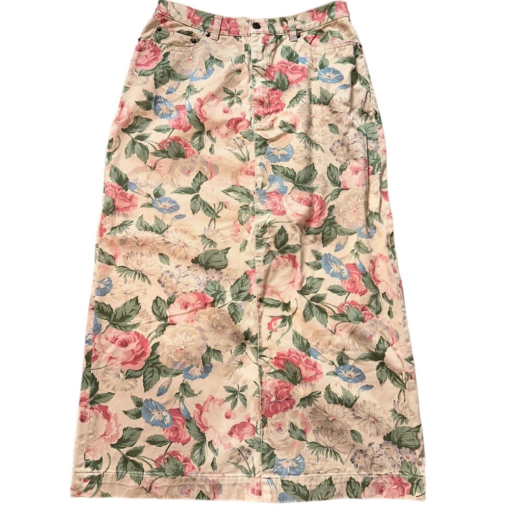 Vintage 90s maxi floral denim skirt by Ralph Lauren